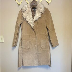 Y2K Leather Trench with Faux Fur Collar